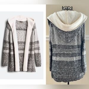 Lety & Me Open Front Sherpa Detail Hooded Cardigan